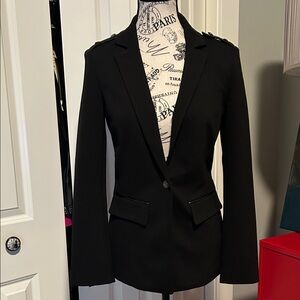 Gorgeous faux leather trim fitted jacket by WHBM